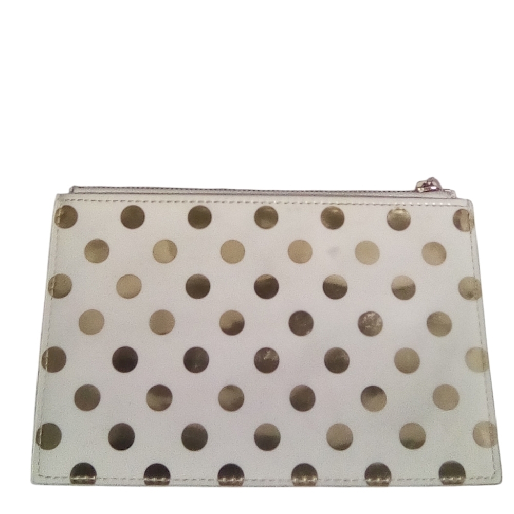 Kate Spade New York Gold Polka Dot Zip Pouch Clutch Bag 8 1/2 x 5 5/8 - Picture 2 of 6